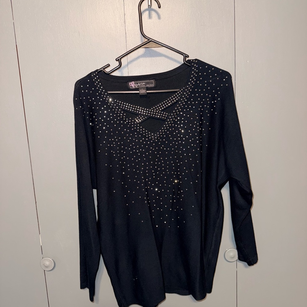 Black Rhinestone Embellished Women's Top